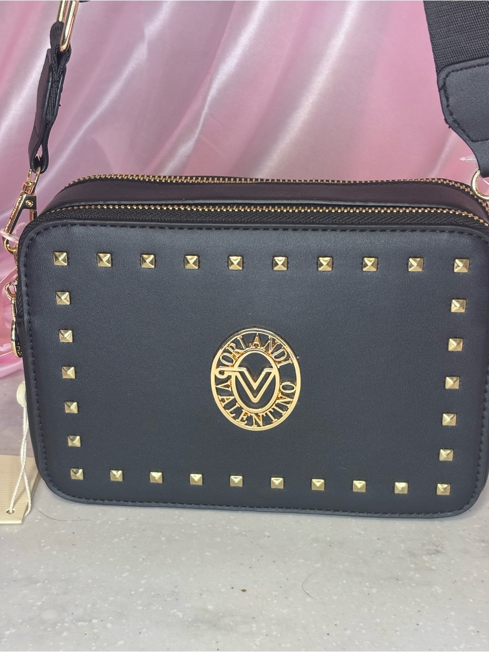 Valentino Black Crossbody with Gold Studs